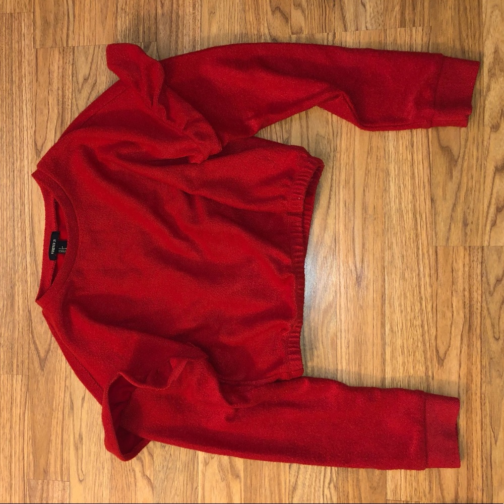 3/$15 Cropped Red Ruffle Sleeve Sweater - Picture 2 of 4